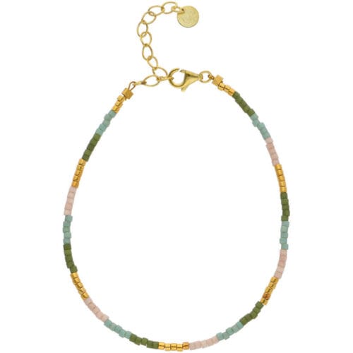 Kira Bracelet in 24k gold plated recycled sterling silver with Miyuki glass beads in the color Dusty Green from Nuni Copenhagen