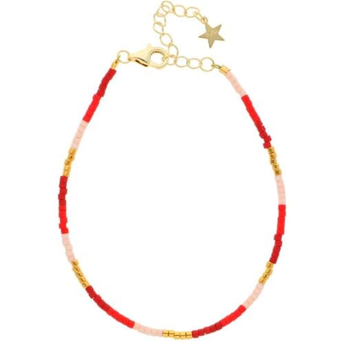 Kira Bracelet in 24k gold plated recycled sterling silver with Miyuki glass beads in the color Red from Nuni Copenhagen