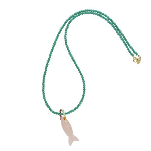 Nuni Copenhagen Sasseline necklace Rose Quartz with fish and pearls