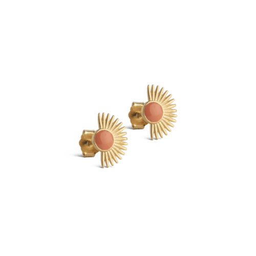 ENAMEL Copenhagen Soleil guldbelagte ørestikker med coral emalje og solform