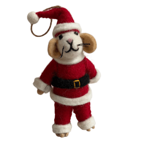 Christmas mouse in felted wool - handmade in Nepal