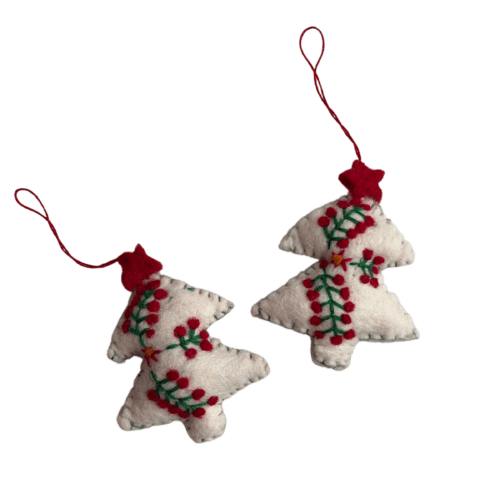 white Christmas ornament felted wool - handmade in Nepal