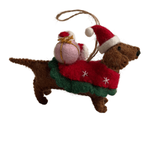 Christmas dog in felted wool - handmade in Nepal
