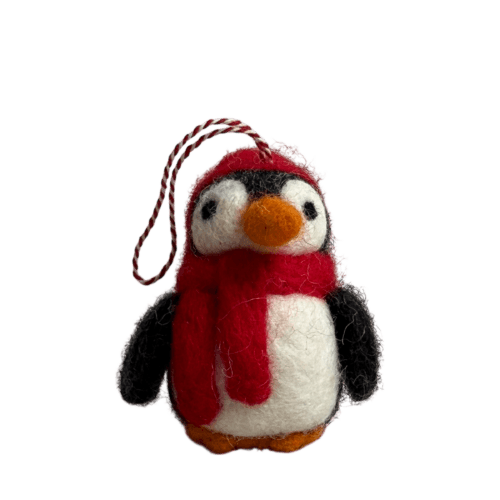 Felt penguin hanging in wool